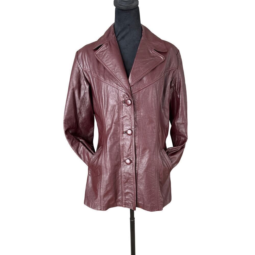 Vintage Calfskin Burgundy Leather Jacket Made in Mexico 38